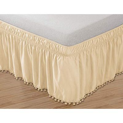 Elegant Comfort Elegancka, wygodna falbana z frędzlami, elastyczna narzuta na łóżko, odporna na marszczenie, spadek 40 cm, Queen/King Size, beżowa Elegant Comfort Elegancka, wygodna falbana z frędzlami, elastyczna narzuta na łóżko, odporna na marszczenie, spadek 40 cm, Queen/King Size, beżowa