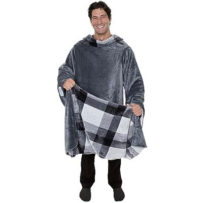 Snuggie Dwustronny oryginalny koc do noszenia z rękawami, ciepły, przytulny miękki aksamit, funkcjonalny koc z rękawami, szary/krata, jeden rozmiar Snuggie Dwustronny oryginalny koc do noszenia z rękawami, ciepły, przytulny miękki aksamit, funkcjonalny koc z rękawami, szary/krata, jeden rozmiar