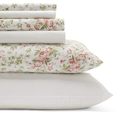 Laura Ashley 6-częściowy zestaw pościeli, bawełniany perkal, ostre i fajne dekoracje domu (Marissa Coral, King) Laura Ashley 6-częściowy zestaw pościeli, bawełniany perkal, ostre i fajne dekoracje domu (Marissa Coral, King)