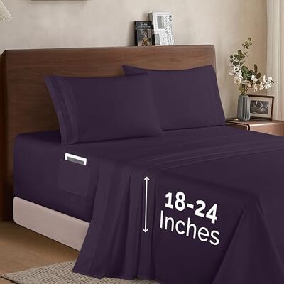 Elegant Comfort Luksusowy 4-częściowy zestaw pościeli z mikrofibry o jakości premium 1500 premium, miękkie, elastyczne prześcieradło z gumką o głębokości 45–61 cm, bardzo głębokie prześcieradła Elegant Comfort Luksusowy 4-częściowy zestaw pościeli z mikrofibry o jakości premium 1500 premium, miękkie, elastyczne prześcieradło z gumką o głębokości 45–61 cm, bardzo głębokie prześcieradła