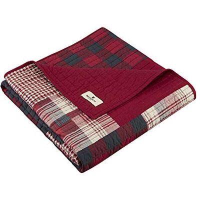 WOOLRICH Luksusowa pikowana narzuta, styl życia kabinowego, patchworkowy z wzorem łosia na cały sezon, lekka i oddychająca przytulna warstwa pościeli narzuty na kanapę sofę, 127 cm szer. x 178 cm dł., zachód słońca czerwony WOOLRICH Luksusowa pikowana narzuta, styl życia kabinowego, patchworkowy z wzorem łosia na cały sezon, lekka i oddychająca przytulna warstwa pościeli narzuty na kanapę sofę, 127 cm szer. x 178 cm dł., zachód słońca czerwony