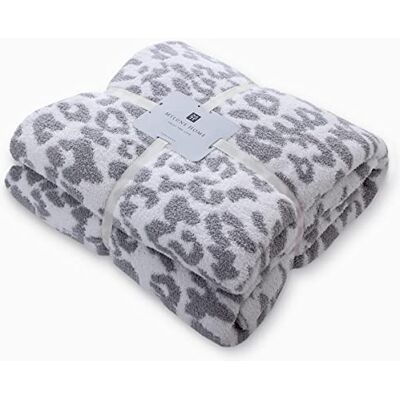 MH MYLUNE HOME Koc polarowy, na sofę, łóżko, dwustronny, wzór w panterkę, puszysty, super miękki, ciepły, dwustronny, na kanapę, krzesło, 130 x 160 cm, biały/szary MH MYLUNE HOME Koc polarowy, na sofę, łóżko, dwustronny, wzór w panterkę, puszysty, super miękki, ciepły, dwustronny, na kanapę, krzesło, 130 x 160 cm, biały/szary
