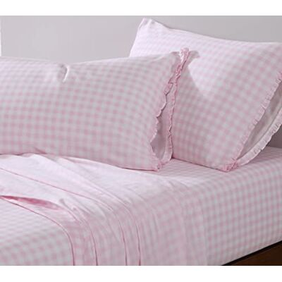 Shabby Chic ® Prześcieradła typu king-size, miękki i oddychający zestaw pościeli z bawełny organicznej, klasyczny styl, dekoracja domu z falbankami (różowy (Pingham Pink, King) Shabby Chic ® Prześcieradła typu king-size, miękki i oddychający zestaw pościeli z bawełny organicznej, klasyczny styl, dekoracja domu z falbankami (różowy (Pingham Pink, King)