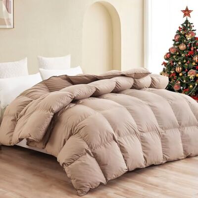 SNOWMAN Premium puchowa kołdra w rozmiarze queen size, luksusowa całoroczna kołdra z mieszaną tkaniną bawełnianą, waga wypełnienia 3D, przegroda 3D, poszewka na pościel, khaki, 230 x 229 cm SNOWMAN Premium puchowa kołdra w rozmiarze queen size, luksusowa całoroczna kołdra z mieszaną tkaniną bawełnianą, waga wypełnienia 3D, przegroda 3D, poszewka na pościel, khaki, 230 x 229 cm