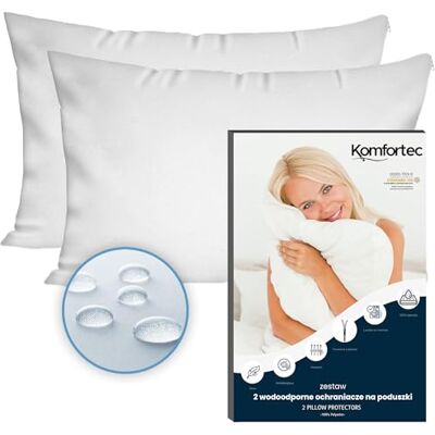 Komfortec Zestaw 2 wodoodpornych poszewek na poduszki 40 x 80 cm, z zamkiem błyskawicznym, oddychające, hipoalergiczne, przeciw roztoczom, białe Komfortec Zestaw 2 wodoodpornych poszewek na poduszki 40 x 80 cm, z zamkiem błyskawicznym, oddychające, hipoalergiczne, przeciw roztoczom, białe