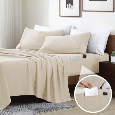 Swift Home Smart Sheets 4-częściowy zestaw pościeli ze szczotkowanej mikrofibry, luksusowy, miękki i trwały, głębokie kieszenie, zestaw pościeli i poszewek na poduszki, dopasowane prześcieradła z Swift Home Smart Sheets 4-częściowy zestaw pościeli ze szczotkowanej mikrofibry, luksusowy, miękki i trwały, głębokie kieszenie, zestaw pościeli i poszewek na poduszki, dopasowane prześcieradła z