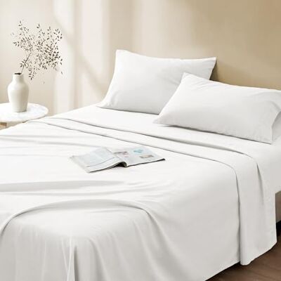 Comfort Spaces Komplet pościeli, 100% bawełna, oddychający, lekki, miękki, z elastyczną kieszenią 35,5 cm, do materacy o grubości do 40,5 cm, pościel całoroczna, 4 el., rozmiar cal king, biały Comfort Spaces Komplet pościeli, 100% bawełna, oddychający, lekki, miękki, z elastyczną kieszenią 35,5 cm, do materacy o grubości do 40,5 cm, pościel całoroczna, 4 el., rozmiar cal king, biały
