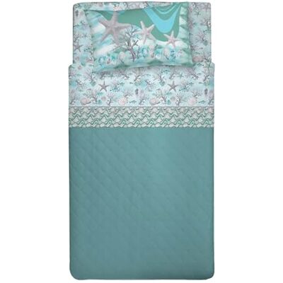 PENSIERI DELICATI Komplet pościeli na 1 łóżko queen size, 100% bawełna, prześcieradło z gumką 120 x 200 cm, z prześcieradłem wierzchnim i 1 poszewką na poduszkę, wyprodukowano we Włoszech, wzór morski PENSIERI DELICATI Komplet pościeli na 1 łóżko queen size, 100% bawełna, prześcieradło z gumką 120 x 200 cm, z prześcieradłem wierzchnim i 1 poszewką na poduszkę, wyprodukowano we Włoszech, wzór morski