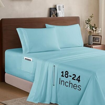 Elegant Comfort Luxury 1500 Premium Hotel Quality 4-częściowy zestaw prześcieradeł z mikrofibry – miękkie, elastyczne prześcieradło z gumką o głębokości 45–61 cm – bardzo głębokie prześcieradła Elegant Comfort Luxury 1500 Premium Hotel Quality 4-częściowy zestaw prześcieradeł z mikrofibry – miękkie, elastyczne prześcieradło z gumką o głębokości 45–61 cm – bardzo głębokie prześcieradła