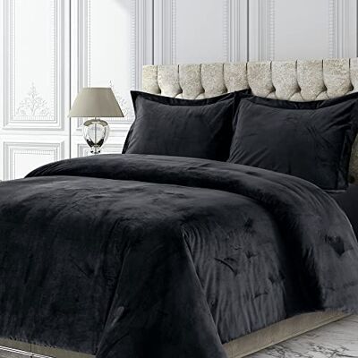 Tribeca Living VENICEDUVETQUBL Venice Velvet Oversizowy solidny zestaw pościeli, Queen, czarny Tribeca Living VENICEDUVETQUBL Venice Velvet Oversizowy solidny zestaw pościeli, Queen, czarny