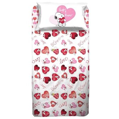 hermet Snoopy Peanuts Zestaw pościeli na pojedyncze łóżko, komplet pościeli Snoopy, prześcieradło wierzchnie, prześcieradło wierzchnie, prześcieradło z gumką, poszewka na poduszkę, serca, 100% hermet Snoopy Peanuts Zestaw pościeli na pojedyncze łóżko, komplet pościeli Snoopy, prześcieradło wierzchnie, prześcieradło wierzchnie, prześcieradło z gumką, poszewka na poduszkę, serca, 100%