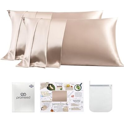 PROMEED 23 Momme Silk Pillowcase 2 Pack with Zipper, 3rd Gen Grade 6A+ 100% Mulberry Silk Pillow Case Set of 2, Cooling Pillow Cases for Hot Sleepers (Queen 20"x30", Champagne) PROMEED 23 Momme Silk Pillowcase 2 Pack with Zipper, 3rd Gen Grade 6A+ 100% Mulberry Silk Pillow Case Set of 2, Cooling Pillow Cases for Hot Sleepers (Queen 20"x30", Champagne)