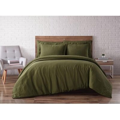 Brooklyn Loom Komplet pościeli, oliwkowa zieleń, królowa Brooklyn Loom Komplet pościeli, oliwkowa zieleń, królowa