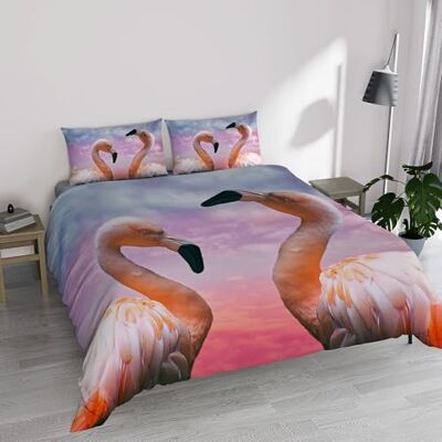 Italian Bed Linen Parure Pokrowiec na kołdrę z mikrofibry z nadrukiem cyfrowym GOODNIGHT, Flamingo, Dwuosobowy Italian Bed Linen Parure Pokrowiec na kołdrę z mikrofibry z nadrukiem cyfrowym GOODNIGHT, Flamingo, Dwuosobowy