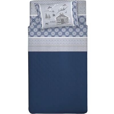 PENSIERI DELICATI Komplet pościeli na 1 łóżko queen size, 100% bawełna, prześcieradło z gumką 120 x 200 cm, z prześcieradłem wierzchnim i 1 poszewką na poduszkę, wyprodukowano we Włoszech, wzór chalet PENSIERI DELICATI Komplet pościeli na 1 łóżko queen size, 100% bawełna, prześcieradło z gumką 120 x 200 cm, z prześcieradłem wierzchnim i 1 poszewką na poduszkę, wyprodukowano we Włoszech, wzór chalet