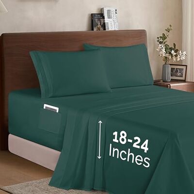 Elegant Comfort Luxury 1500 Premium Hotel Quality 4-częściowy zestaw prześcieradeł z mikrofibry – miękkie, elastyczne prześcieradło z gumką o głębokości 45–61 cm – bardzo głębokie prześcieradła Elegant Comfort Luxury 1500 Premium Hotel Quality 4-częściowy zestaw prześcieradeł z mikrofibry – miękkie, elastyczne prześcieradło z gumką o głębokości 45–61 cm – bardzo głębokie prześcieradła