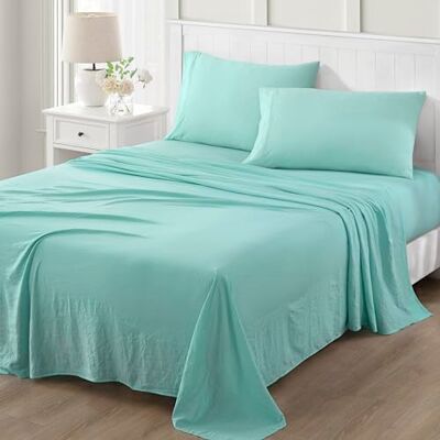 Martha Stewart Blue Tint Cal King zestaw prześcieradeł – 4-częściowy, ultramiękkie, sprana mikrofibra, solidne prześcieradła w kolorze turkusowym, 1 prześcieradło płaskie, 1 prześcieradło z gumką, 2 Martha Stewart Blue Tint Cal King zestaw prześcieradeł – 4-częściowy, ultramiękkie, sprana mikrofibra, solidne prześcieradła w kolorze turkusowym, 1 prześcieradło płaskie, 1 prześcieradło z gumką, 2