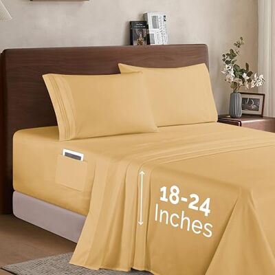 Elegant Comfort Luxury 1500 Premium Hotel Quality 4-częściowy zestaw prześcieradeł z mikrofibry – miękkie, elastyczne prześcieradło z gumką o głębokości 45–61 cm – bardzo głębokie prześcieradła Elegant Comfort Luxury 1500 Premium Hotel Quality 4-częściowy zestaw prześcieradeł z mikrofibry – miękkie, elastyczne prześcieradło z gumką o głębokości 45–61 cm – bardzo głębokie prześcieradła