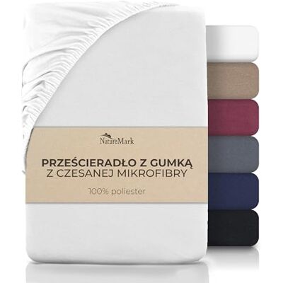 NatureMark Prześcieradło z gumką z mikrofibry, miękkie i oddychające, łatwe w pielęgnacji, nie wymaga prasowania, w nowoczesnych kolorach, białe, 180 x 200 cm NatureMark Prześcieradło z gumką z mikrofibry, miękkie i oddychające, łatwe w pielęgnacji, nie wymaga prasowania, w nowoczesnych kolorach, białe, 180 x 200 cm