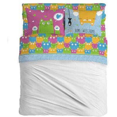 PENSIERI DELICATI Komplet pościeli dwuosobowej 100% bawełna, komplet pościeli dwuosobowej 180 x 200 cm z prześcieradłem spodem, nad i 2 poszewkami na poduszki, wyprodukowano we Włoszech, wzór Happycat PENSIERI DELICATI Komplet pościeli dwuosobowej 100% bawełna, komplet pościeli dwuosobowej 180 x 200 cm z prześcieradłem spodem, nad i 2 poszewkami na poduszki, wyprodukowano we Włoszech, wzór Happycat