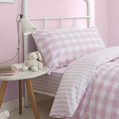 Catherine Lansfield Zestaw poszewek na kołdrę Check and Stripe Pink 160x220+50x110 + białe prześcieradło 90x200 Catherine Lansfield Zestaw poszewek na kołdrę Check and Stripe Pink 160x220+50x110 + białe prześcieradło 90x200