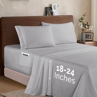 Elegant Comfort Luxury 1500 Premium Hotel Quality 4-częściowy zestaw prześcieradeł z mikrofibry – miękkie, elastyczne prześcieradło z gumką o głębokości 45–61 cm – bardzo głębokie prześcieradła Elegant Comfort Luxury 1500 Premium Hotel Quality 4-częściowy zestaw prześcieradeł z mikrofibry – miękkie, elastyczne prześcieradło z gumką o głębokości 45–61 cm – bardzo głębokie prześcieradła