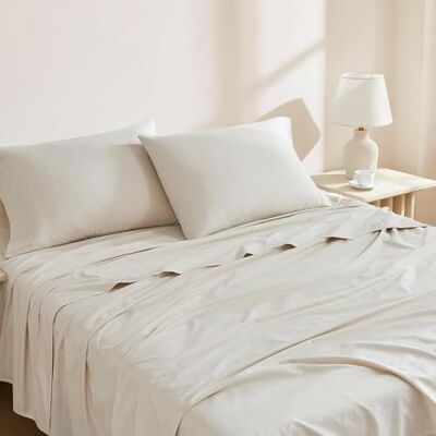 Linen Closet 144 wątków bawełna organiczna 4-częściowy zestaw prześcieradeł, pełny, beżowy Linen Closet 144 wątków bawełna organiczna 4-częściowy zestaw prześcieradeł, pełny, beżowy