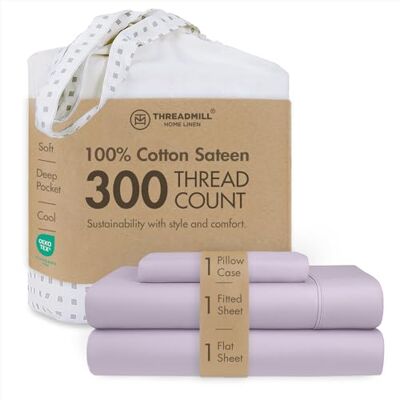 Threadmill Home Linen Threadmill Zestaw pościeli Twin, 100% bawełna, satynowa, solidna, prześcieradła z gumką 40 cm, elastyczne, miękkie, oddychające, 3-częściowy zestaw chłodzącej pościeli, liliowy Threadmill Home Linen Threadmill Zestaw pościeli Twin, 100% bawełna, satynowa, solidna, prześcieradła z gumką 40 cm, elastyczne, miękkie, oddychające, 3-częściowy zestaw chłodzącej pościeli, liliowy