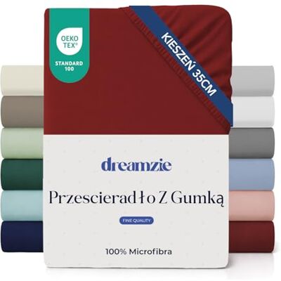 Dreamzie Prześcieradło 150x190/200 Czapka 35 cm na gruby materac 100% mikrofibra bordowe, certyfikowane bez produktów chemicznych (Oeko TEX), prześcieradło z pełną gumką Dreamzie Prześcieradło 150x190/200 Czapka 35 cm na gruby materac 100% mikrofibra bordowe, certyfikowane bez produktów chemicznych (Oeko TEX), prześcieradło z pełną gumką