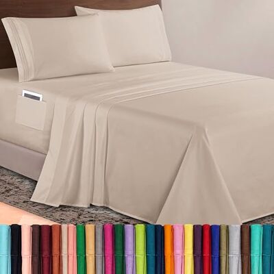 Elegant Comfort Luksusowy zestaw 4-częściowych prześcieradeł z mikrofibry w jakości premium 1500, głębokość 45-61 cm, bardzo głębokie prześcieradła kieszonkowe, ultramiękkie, 4 szt., głębokie, rozmiar Elegant Comfort Luksusowy zestaw 4-częściowych prześcieradeł z mikrofibry w jakości premium 1500, głębokość 45-61 cm, bardzo głębokie prześcieradła kieszonkowe, ultramiękkie, 4 szt., głębokie, rozmiar