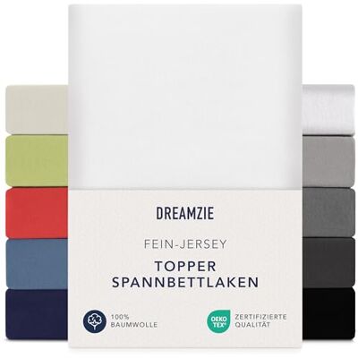 Dreamzie Nakładka na materac z prześcieradłem 140x200 cm 160x200 cm, 100% bawełna Jersey, Wysokość nakładki na materac do 15 cm, Hipoalergiczny, Oeko-Tex, Biały Dreamzie Nakładka na materac z prześcieradłem 140x200 cm 160x200 cm, 100% bawełna Jersey, Wysokość nakładki na materac do 15 cm, Hipoalergiczny, Oeko-Tex, Biały