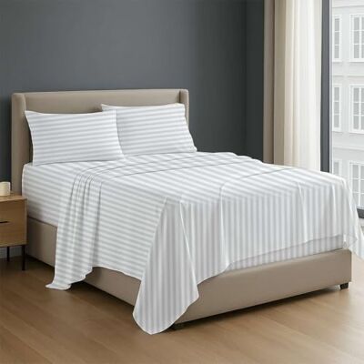 NON Sticky cotton 4-częściowy zestaw pościeli premium Cotton Queen, 100% bawełna egipska, gęstość splotu 400, kieszeń na prześcieradła bawełniane 38 cm, białe paski NON Sticky cotton 4-częściowy zestaw pościeli premium Cotton Queen, 100% bawełna egipska, gęstość splotu 400, kieszeń na prześcieradła bawełniane 38 cm, białe paski