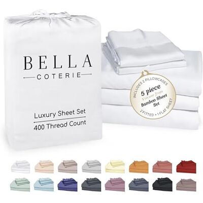 BC BELLA COTERIE Zestaw pościeli na łóżko typu king-size, 100% organicznie uprawiana wiskoza bambusowa, bardziej miękka niż jedwab, satyna i bawełna, chłodzące dla osób śpiących na gorąco, prześcieradło z gumką, 5-45 BC BELLA COTERIE Zestaw pościeli na łóżko typu king-size, 100% organicznie uprawiana wiskoza bambusowa, bardziej miękka niż jedwab, satyna i bawełna, chłodzące dla osób śpiących na gorąco, prześcieradło z gumką, 5-45