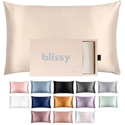 BLISSY Silk Pillowcase 100% Pure Mulberry Silk 22 Momme 6A High-Grade Fibers Silk Pillow Cover for Hair & Skin Regular, Queen & King (Champagne, Queen) BLISSY Silk Pillowcase 100% Pure Mulberry Silk 22 Momme 6A High-Grade Fibers Silk Pillow Cover for Hair & Skin Regular, Queen & King (Champagne, Queen)
