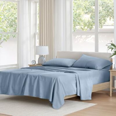Comfort Spaces Komplet pościeli, 100% bawełna, oddychający, lekki, miękki, z elastyczną kieszenią 35,5 cm, do materacy o grubości do 40,5 cm, pościel całoroczna, 4 el., rozmiar full, niebieski Comfort Spaces Komplet pościeli, 100% bawełna, oddychający, lekki, miękki, z elastyczną kieszenią 35,5 cm, do materacy o grubości do 40,5 cm, pościel całoroczna, 4 el., rozmiar full, niebieski