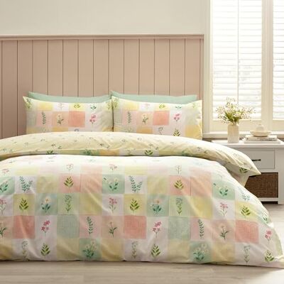 Catherine Lansfield Dwustronny zestaw poszewek na kołdrę Daisy Patchwork z poszewkami na poduszki żółty Catherine Lansfield Dwustronny zestaw poszewek na kołdrę Daisy Patchwork z poszewkami na poduszki żółty