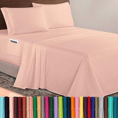 Elegant Comfort Luksusowy zestaw prześcieradeł z mikrofibry w jakości premium 1500, ultramiękkie, z głębokimi kieszeniami 45-61 cm, 4 sztuki, Queen, różowe (Blush) Elegant Comfort Luksusowy zestaw prześcieradeł z mikrofibry w jakości premium 1500, ultramiękkie, z głębokimi kieszeniami 45-61 cm, 4 sztuki, Queen, różowe (Blush)