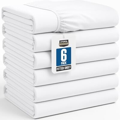 Utopia Bedding Prześcieradła z gumką – miękka, szczotkowana mikrofibra, głęboka kieszeń, odporne na kurczenie i blaknięcie, łatwe w pielęgnacji, rozmiar Full, 6 szt. (białe) Utopia Bedding Prześcieradła z gumką – miękka, szczotkowana mikrofibra, głęboka kieszeń, odporne na kurczenie i blaknięcie, łatwe w pielęgnacji, rozmiar Full, 6 szt. (białe)