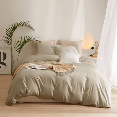 AMWAN Taupe poszewka na kołdrę w rozmiarze queen size nowoczesny styl 3-częściowy zestaw pościeli z zapięciem na zamek błyskawiczny zestaw pościeli boho taupe tan dla rozmiaru queen size (229 cm x AMWAN Taupe poszewka na kołdrę w rozmiarze queen size nowoczesny styl 3-częściowy zestaw pościeli z zapięciem na zamek błyskawiczny zestaw pościeli boho taupe tan dla rozmiaru queen size (229 cm x