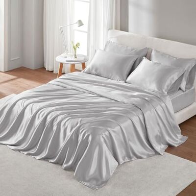 Madison Park Essentials zestaw pościeli satynowej, luksusowy i jedwabisty z naturalnym połyskiem, elastyczna kieszeń 35 cm, pasuje do materaca 40 cm, elastyczna pościel całoroczna, pełna, jasnoszara, Madison Park Essentials zestaw pościeli satynowej, luksusowy i jedwabisty z naturalnym połyskiem, elastyczna kieszeń 35 cm, pasuje do materaca 40 cm, elastyczna pościel całoroczna, pełna, jasnoszara,
