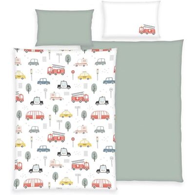Herding babybest Komplet pościeli flanelowej, pojazdy, poszewka na poduszkę 40 x 60 cm, poszwa na kołdrę 100 x 135 cm, 100% bawełna/flanela, zielony Herding babybest Komplet pościeli flanelowej, pojazdy, poszewka na poduszkę 40 x 60 cm, poszwa na kołdrę 100 x 135 cm, 100% bawełna/flanela, zielony