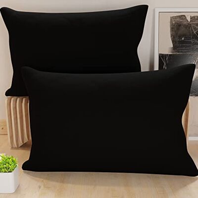 PETTI Artigiani Italiani Zestaw 2 poszewek na poduszkę na łóżko 50 x 30 cm, poszewki na poduszki w jednolitym kolorze czarnym, poszewka na poduszkę 100% hipoalergiczna mikrofibra, wyprodukowano we PETTI Artigiani Italiani Zestaw 2 poszewek na poduszkę na łóżko 50 x 30 cm, poszewki na poduszki w jednolitym kolorze czarnym, poszewka na poduszkę 100% hipoalergiczna mikrofibra, wyprodukowano we