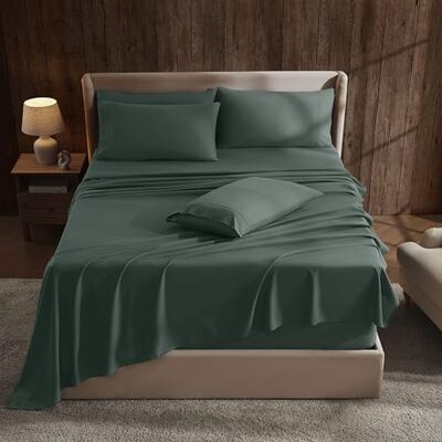 Hearth & Harbor Zestawy prześcieradeł w rozmiarze king size, na materac o głębokości 45–61 cm, bardzo głębokie prześcieradła kieszeniowe, 6 arkuszy w rozmiarze king size, głęboka kieszeń, leśna zieleń Hearth & Harbor Zestawy prześcieradeł w rozmiarze king size, na materac o głębokości 45–61 cm, bardzo głębokie prześcieradła kieszeniowe, 6 arkuszy w rozmiarze king size, głęboka kieszeń, leśna zieleń