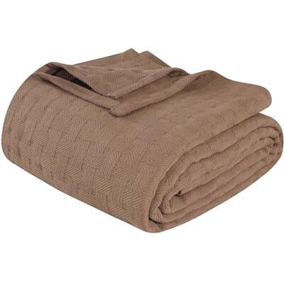Superior Koc King Blanket 100% bawełna, na wszystkie pory roku, wzór splotu kosza, taupe Superior Koc King Blanket 100% bawełna, na wszystkie pory roku, wzór splotu kosza, taupe