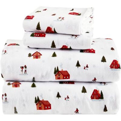 Comfort Spaces 4-częściowy zestaw pościeli flanelowej King, 100% bawełna, wyjątkowo miękki i przytulny zestaw z kieszenią na materac 35 cm, pasuje na materac do 40 cm, Christmas Village Comfort Spaces 4-częściowy zestaw pościeli flanelowej King, 100% bawełna, wyjątkowo miękki i przytulny zestaw z kieszenią na materac 35 cm, pasuje na materac do 40 cm, Christmas Village
