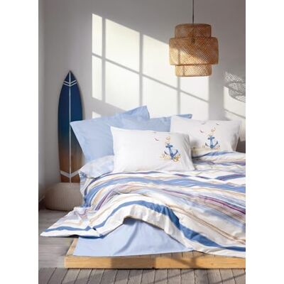 Nuit Des Rêves Premium Ranforce Double Quilt Cover Set (200 x 200 cm), 100% bawełna, niebieski, w zestawie 2 poszewki na poduszki (80 x 80 cm), nadaje się do prania w pralce, elegancki nadruk Nuit Des Rêves Premium Ranforce Double Quilt Cover Set (200 x 200 cm), 100% bawełna, niebieski, w zestawie 2 poszewki na poduszki (80 x 80 cm), nadaje się do prania w pralce, elegancki nadruk