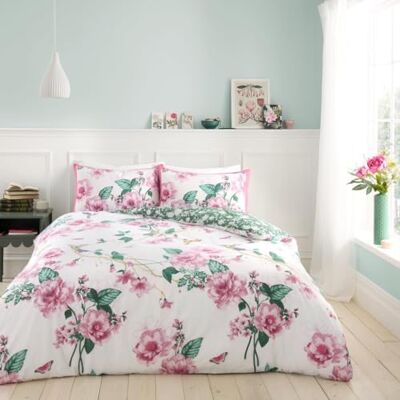 GC GAVENO CAVAILIA Poszewka na kołdrę w kwiaty, rozmiar king size (230 x 220 cm) – zestaw 3-częściowy zestaw pościeli z poszewką na poduszkę, nadaje się do prania, lniany, różowy/zielony GC GAVENO CAVAILIA Poszewka na kołdrę w kwiaty, rozmiar king size (230 x 220 cm) – zestaw 3-częściowy zestaw pościeli z poszewką na poduszkę, nadaje się do prania, lniany, różowy/zielony