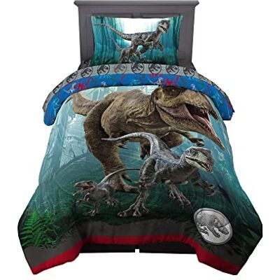 Franco Jurassic World Dominion Blue Velociraptor i Rexy T-Rex super miękka dwustronna kołdra z mikrofibry, podwójny rozmiar, pościel od Kids Franco Jurassic World Dominion Blue Velociraptor i Rexy T-Rex super miękka dwustronna kołdra z mikrofibry, podwójny rozmiar, pościel od Kids