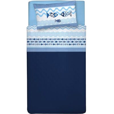 PENSIERI DELICATI Komplet pościeli na 1 łóżko queen size, 100% bawełna, prześcieradło z gumką 120 x 200 cm, z prześcieradłem wierzchnim i 1 poszewką na poduszkę, wyprodukowano we Włoszech, wzór ryb PENSIERI DELICATI Komplet pościeli na 1 łóżko queen size, 100% bawełna, prześcieradło z gumką 120 x 200 cm, z prześcieradłem wierzchnim i 1 poszewką na poduszkę, wyprodukowano we Włoszech, wzór ryb