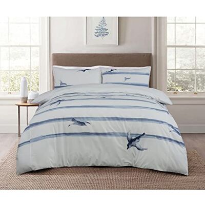 Sleepdown Przybrzeżne ptaki fale, biały, niebieski, 100% bawełna, zwykła, odwrotna kołdra, poszewka na poduszkę, zestaw pościeli, miękka, łatwa pielęgnacja, rozmiar King (230 cm x 200 cm) Sleepdown Przybrzeżne ptaki fale, biały, niebieski, 100% bawełna, zwykła, odwrotna kołdra, poszewka na poduszkę, zestaw pościeli, miękka, łatwa pielęgnacja, rozmiar King (230 cm x 200 cm)